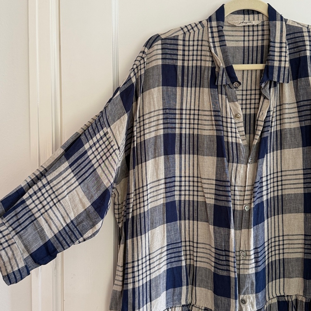 Ichi Antiquities Plaid Button-Up Midi Dress